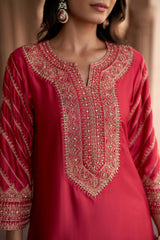 Jashn Rani Pink Zari Yoke Salwar Set, rani pink hand embroidered zari yoke kurta salwar with organza dupatta, image 10 of 12