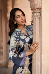 Jashn Navy Contrast Printed Co-ord Set, navy paisley print modal tunic with straight pants, image 3 of 11