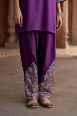 Jashn Wine Aari Embroidered Salwar Set, wine aari paisley embroidered kurta salwar with organza dupatta, image 12 of 12