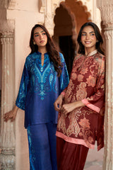 Jashn Indigo Paisley Printed Co-ord Set styled with Jashn Maroon Printed Salwar Set, indigo paisley print modal tunic with wide-leg pants