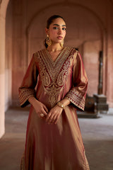 Jashn Maroon Tissue Embroidered Kaftan, maroon tissue kaftan with zari paisley embroidery, image 7 of 10