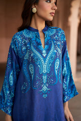 Jashn Indigo Paisley Printed Co-ord Set, indigo paisley print modal tunic with wide-leg pants, image 13 of 13