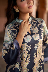 Jashn Navy Contrast Printed Co-ord Set, navy paisley print modal tunic with straight pants, image 9 of 11