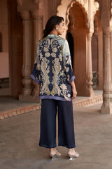 Jashn Navy Contrast Printed Co-ord Set, navy paisley print modal tunic with straight pants, image 7 of 11