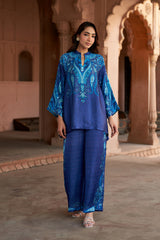 Jashn Indigo Paisley Printed Co-ord Set, indigo paisley print modal tunic with wide-leg pants, image 7 of 13