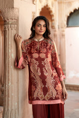 Jashn Maroon Printed Salwar Set, maroon paisley print modal kurta with solid salwar, image 9 of 12