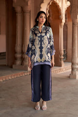 Jashn Navy Contrast Printed Co-ord Set, navy paisley print modal tunic with straight pants, image 11 of 11