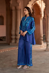 Jashn Indigo Paisley Printed Co-ord Set, indigo paisley print modal tunic with wide-leg pants, image 8 of 13