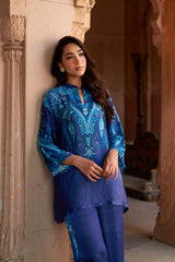 Jashn Indigo Paisley Printed Co-ord Set, indigo paisley print modal tunic with wide-leg pants, image 5 of 13