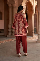 Jashn Maroon Printed Salwar Set, maroon paisley print modal kurta with solid salwar, image 5 of 12