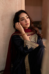 Jashn Black Embroidered Salwar Set with Wine Dupatta, black paisley embroidered kurta salwar with wine organza dupatta, image 5 of 13