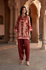 Jashn Maroon Printed Salwar Set, maroon paisley print modal kurta with solid salwar, image 7 of 12