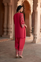 Jashn Rani Pink Zari Yoke Salwar Set, rani pink hand embroidered zari yoke kurta salwar with organza dupatta, image 8 of 12