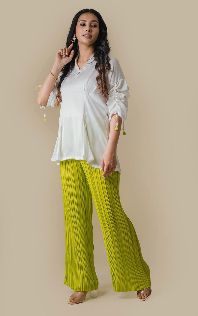 Off White Top with Lime Pleated Pant
