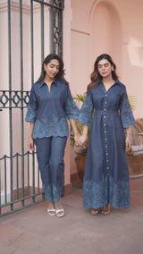 Ziya Denim Cutwork Embroidered Set
