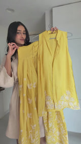 Ziya Yellow Cutwork Embroidered Farshi Set