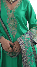 Naaz Emerald Green Hand Embroidered Set with Dupatta