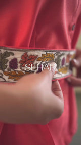 Seher Orange Linen Set with Embroidered Belt
