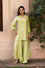 Ziya Green Embroidered Top with Asymmetrical Pants