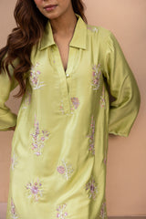 Ziya Green Embroidered Top with Asymmetrical Pants