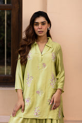 Ziya Green Embroidered Top with Asymmetrical Pants
