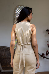 Ziya Beige Linen Embroidered Set