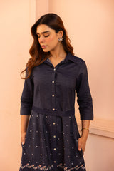 Ziya Floral Embroidered Denim Dress