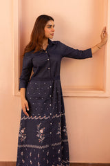Ziya Floral Embroidered Denim Dress