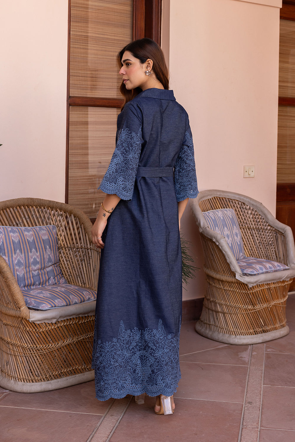 Ziya Denim Cutwork Embroidered Dress – INCHING INDIA