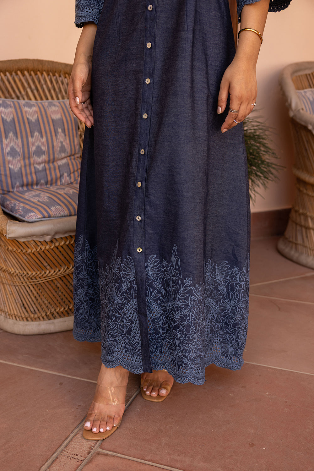 Ziya Denim Cutwork Embroidered Dress – INCHING INDIA