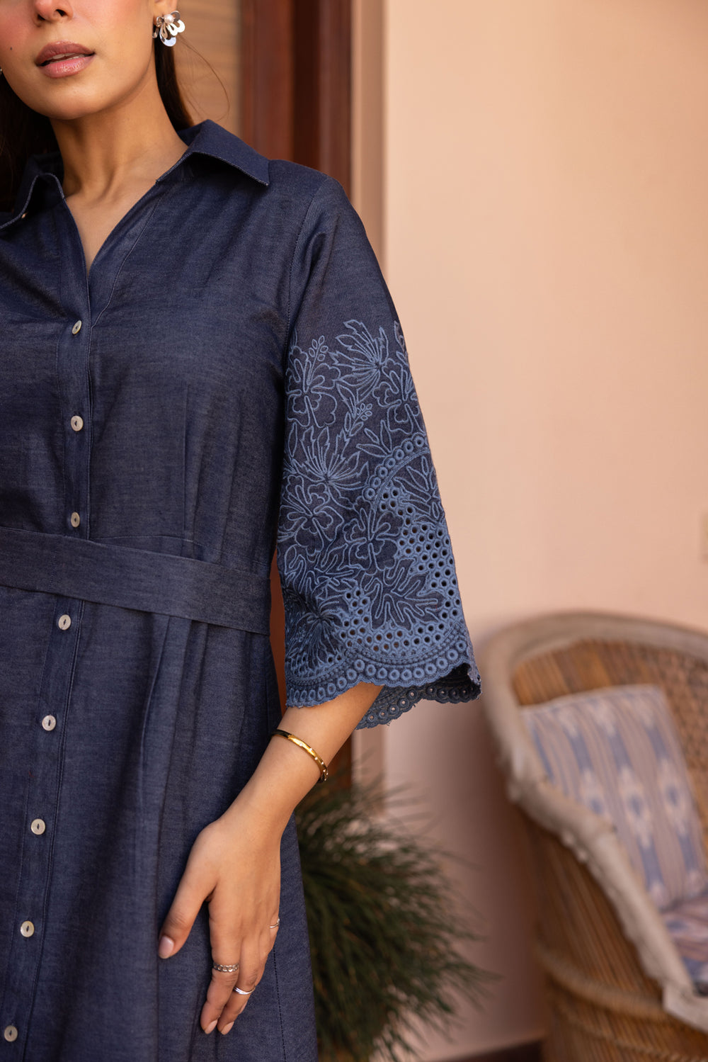 Ziya Denim Cutwork Embroidered Dress – INCHING INDIA