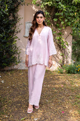Ziya Blush Pink Linen Cutwork Embroidered Set