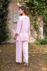 Ziya Blush Pink Linen Cutwork Embroidered Set