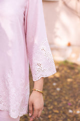 Ziya Blush Pink Linen Cutwork Embroidered Set