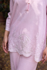 Ziya Blush Pink Linen Cutwork Embroidered Set