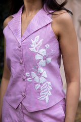 Ziya Pinstripe Embroidered Waistcoat Set