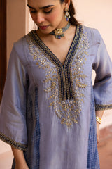 Ziya Icy Lilac Tissue Hand Embroidered Set