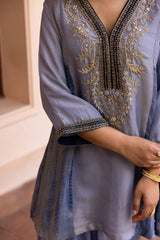 Ziya Icy Lilac Tissue Hand Embroidered Set