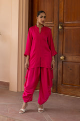 Ziya Hot Pink Embroidery Drape Dhoti Set