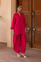 Ziya Hot Pink Embroidery Drape Dhoti Set