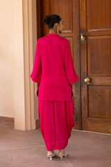 Ziya Hot Pink Embroidery Drape Dhoti Set