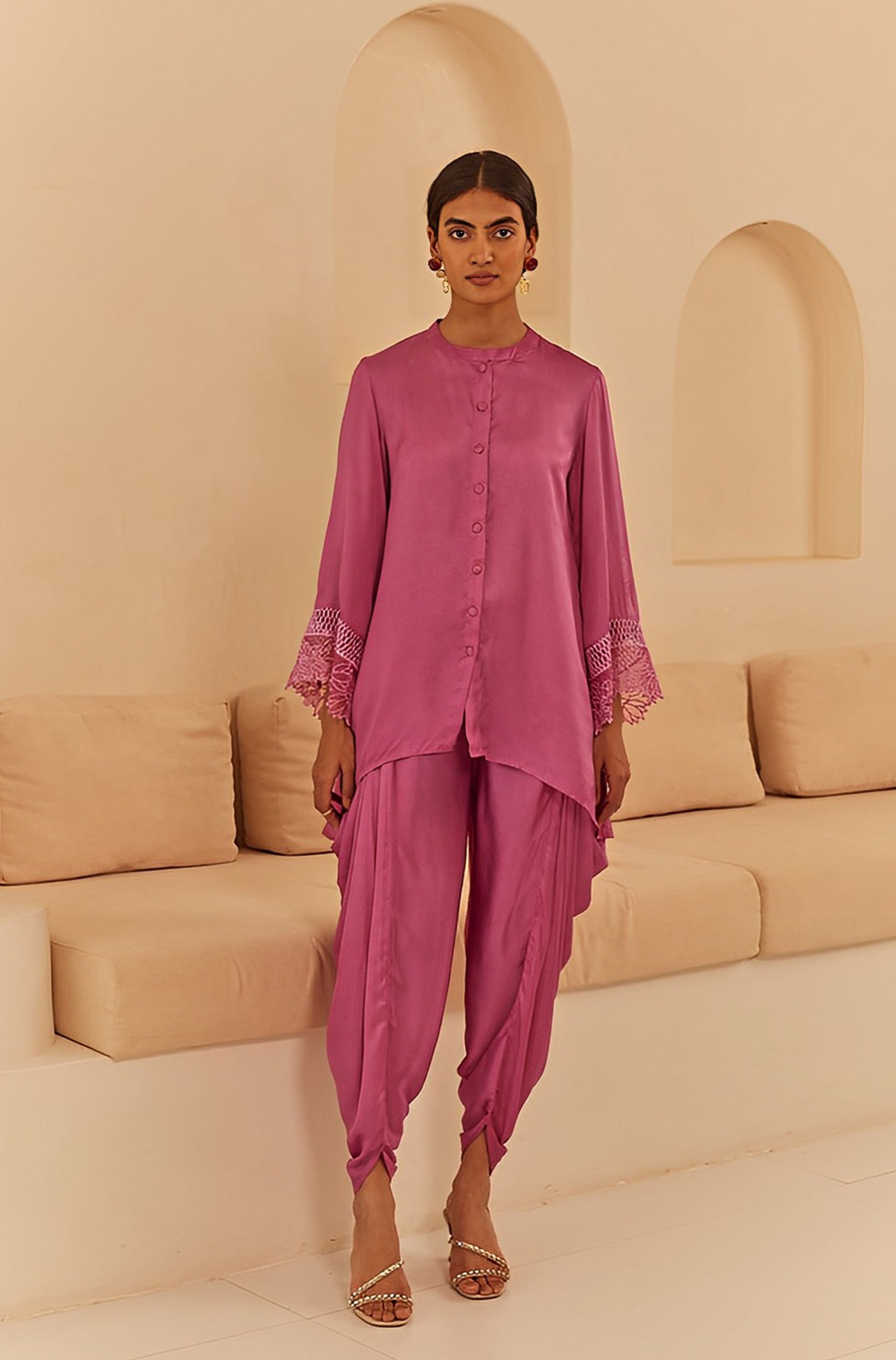 Orchid Embroidered Dhoti Set