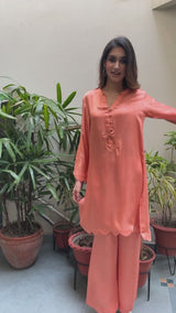 Coral Embroidered Suit Set