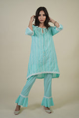 SKY BLUE EMBROIDERED SUIT WITH FRILLED PLAZZO