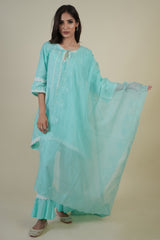 SKY BLUE EMBROIDERED SUIT WITH FRILLED PLAZZO