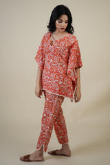 ORANGE JAIPUR PRINT KAFTAN SET