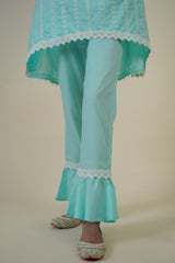 SKY BLUE EMBROIDERED SUIT WITH FRILLED PLAZZO