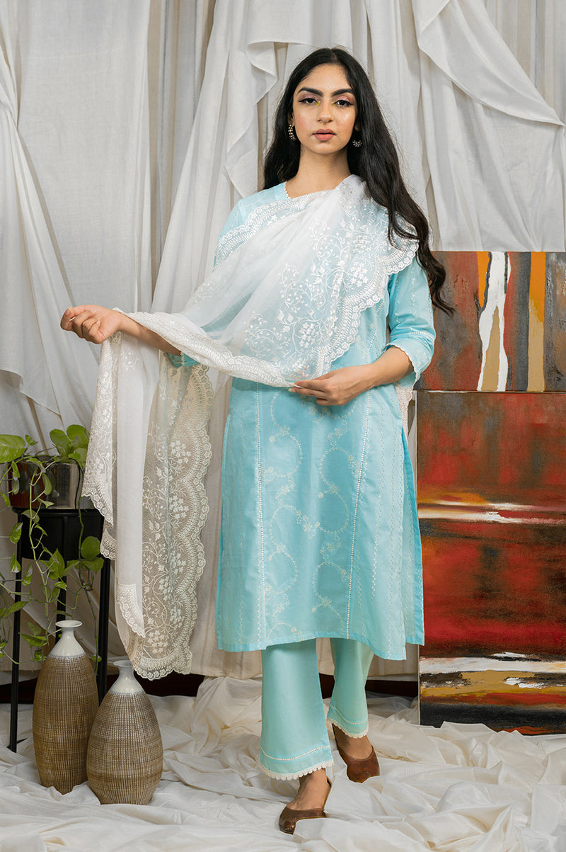 WHITE EMBROIDERED DUPATTA