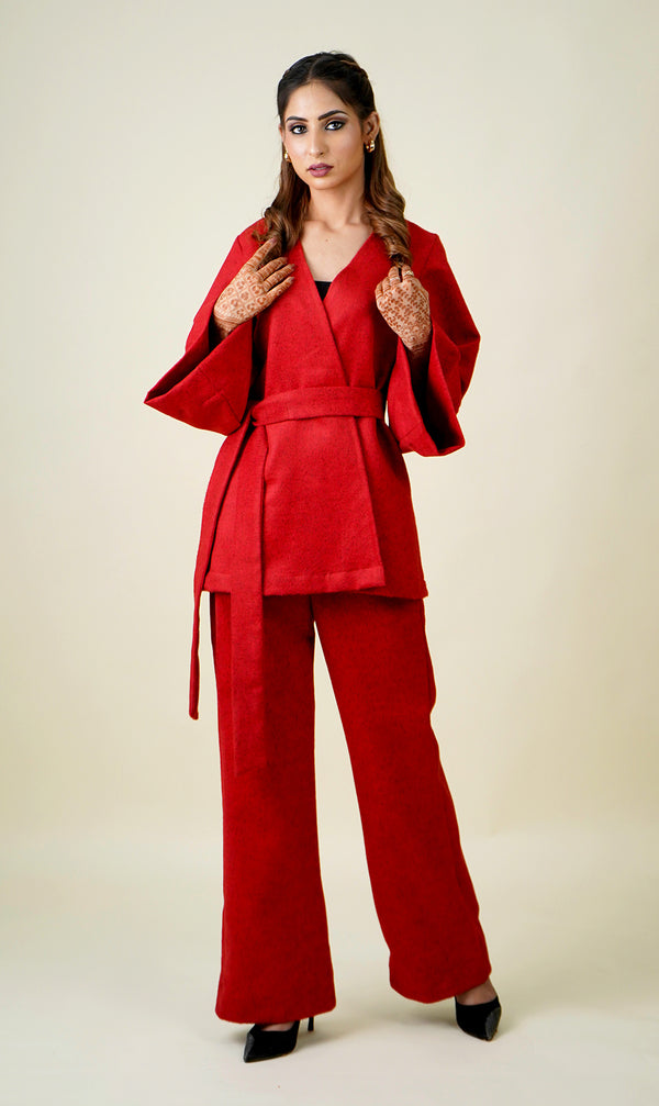 Beautiful TWEED Red Co-Ord Set-Inching India 