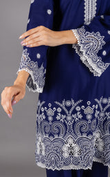 Navy Blue Embroidered Suit Set with Dupatta